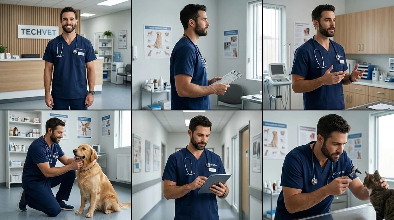 AI Influencer Male Veterinarian 6-Pose Sheet Result