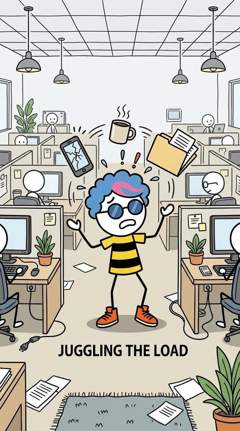Stickman juggling office items