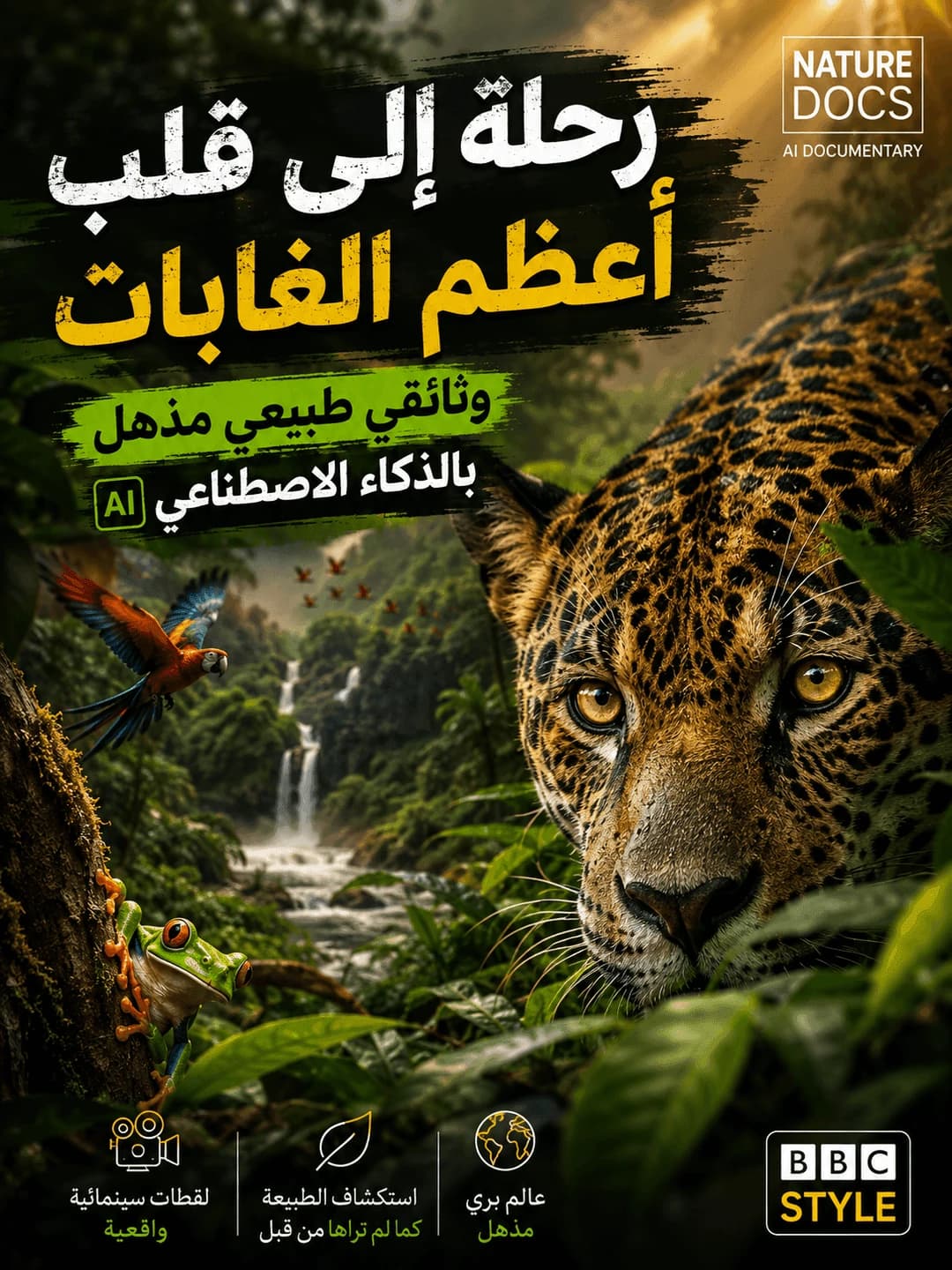 بوستر وثائقي رحلة إلى قلب أعظم الغابات بأسلوب BBC
