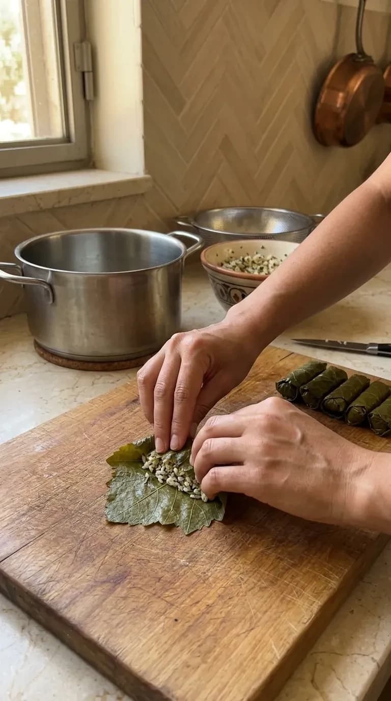 POV Rolling grape leaves