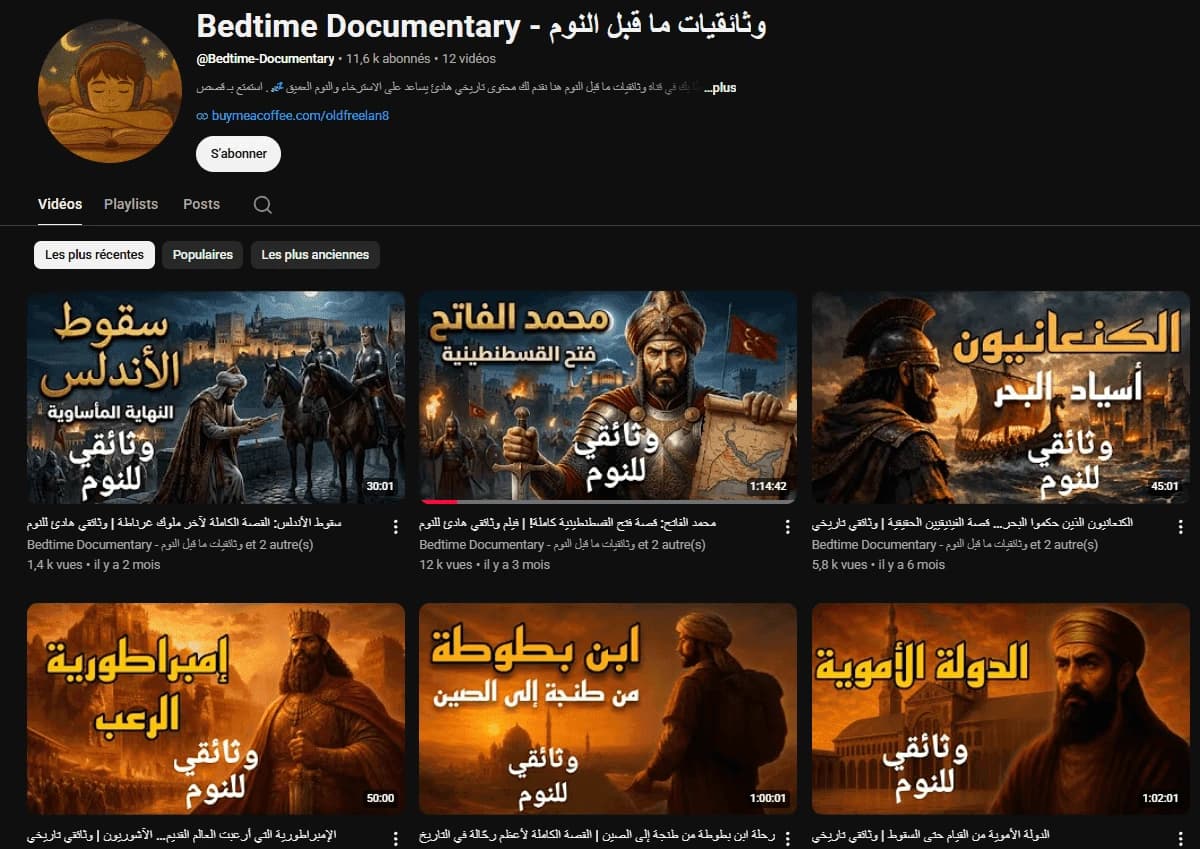 YouTube Channel Bedtime Documentary Screenshot
